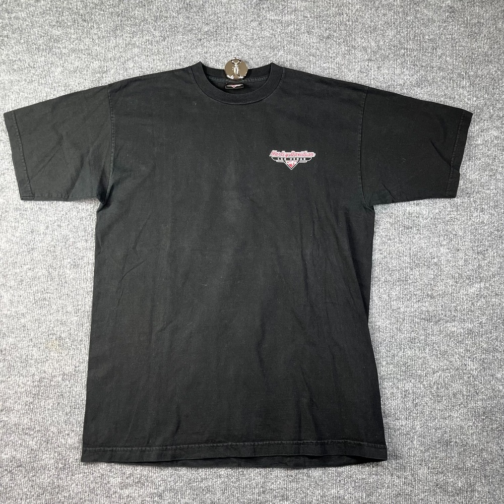 Harley Davidson T Shirt Mens Black Cotton lightning Eagle Cafe Las Vegas Print